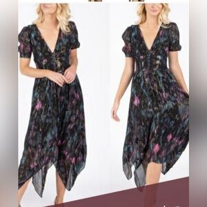 The Kooples Metallic Pink Blue Midi Handkerchief Hem